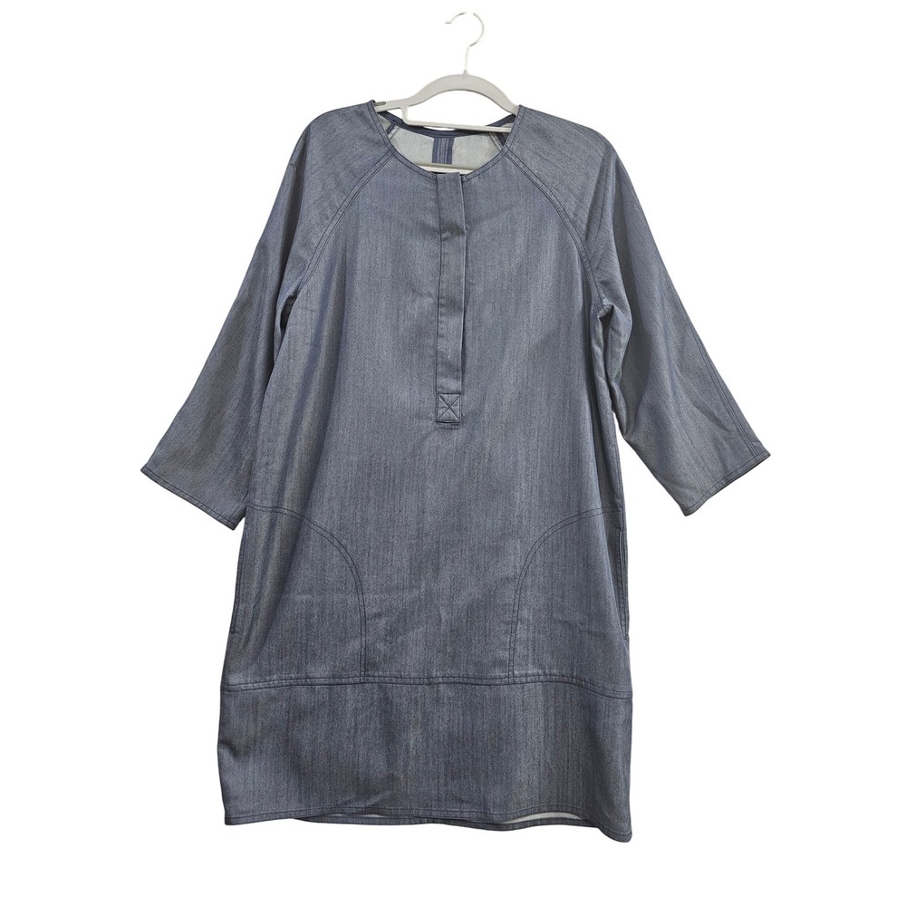 Vince Shift Dress Women Medium Blue Solid Lyocell Blend Pockets Raglan Sleeve